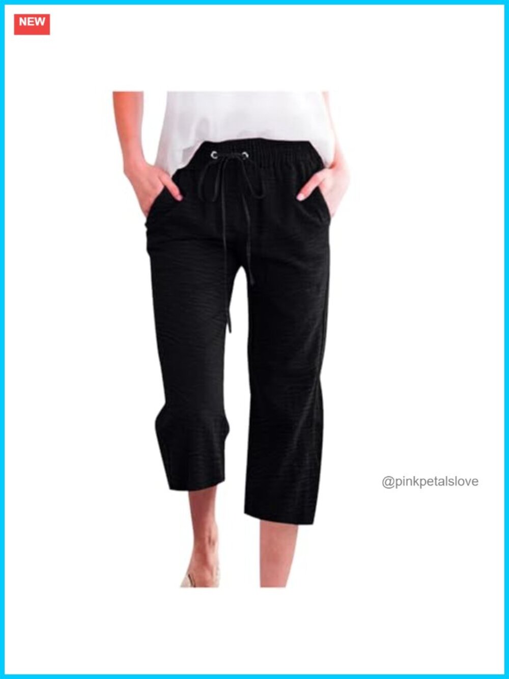 Elastic High Waisted Casual Capri Pants with Pockets Summer Straight